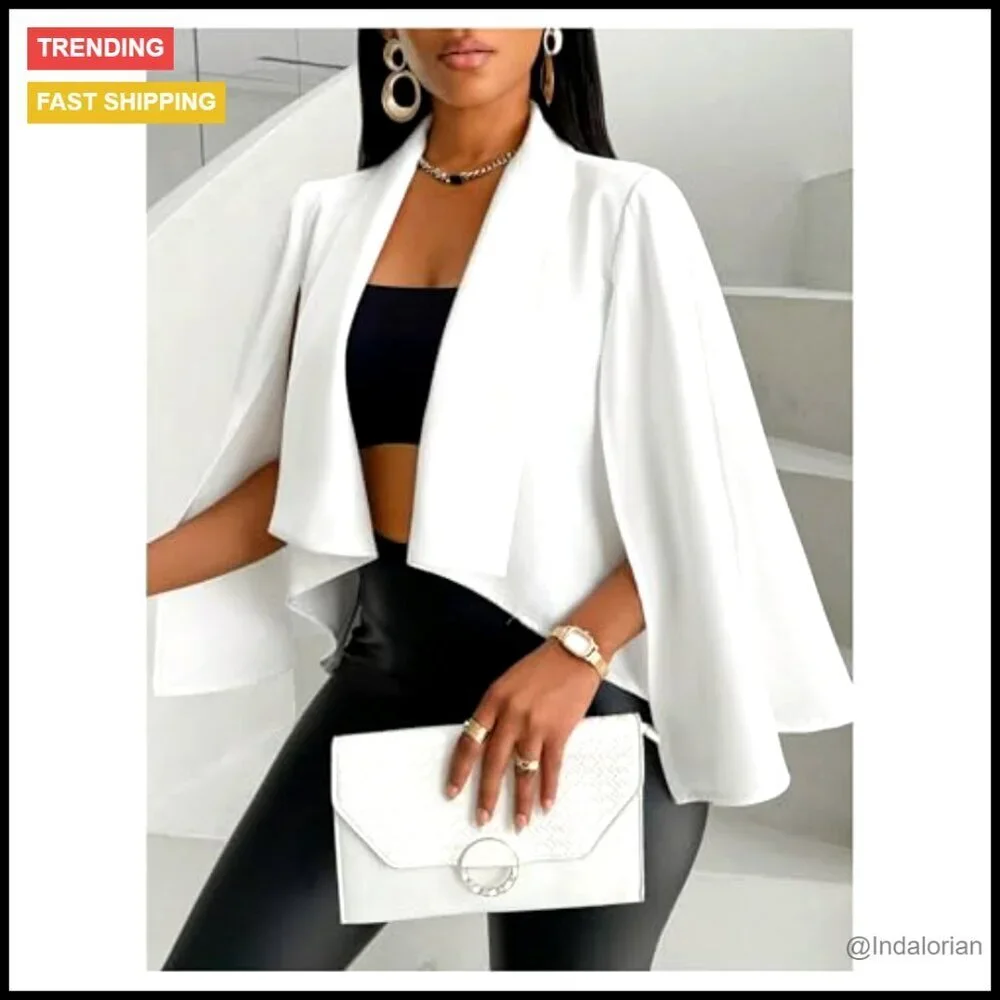 Cape Sleeve Cropped Blazer Elegant Trendy Open Front Slim Fit Cardigan Coat